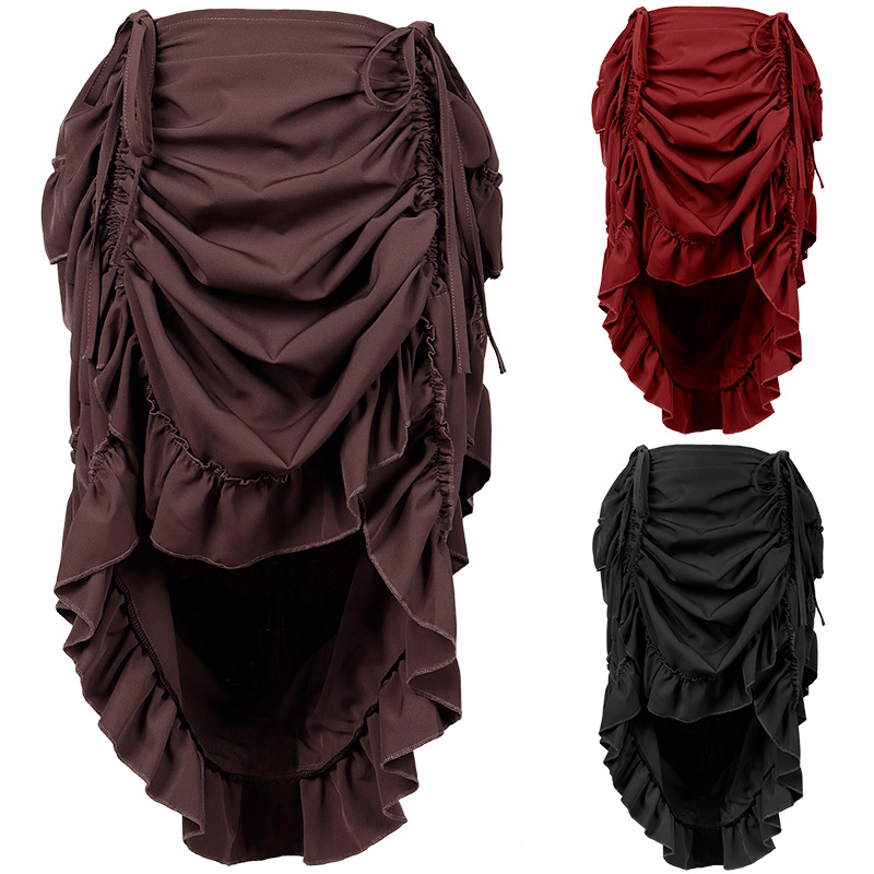 Skirts - スチームパンク風、ビクトリア朝風、プリーツ入りコルセットスカート、中世風、海賊風、ハイローヘムのスカート、ドローストリング付き、ハロウィーンの仮装衣装。