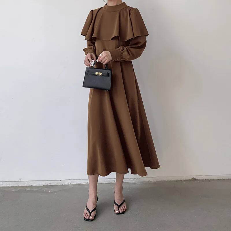 女性のロングドレス韓国と日本スタイルの無地コットンルーズカジ - Korean Style A Line Shirt Dress のレビューと価格