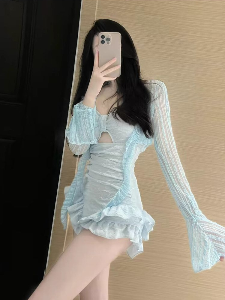 控えめなフルカバー水着女性用レースアップバック水着かわいい花 - Swimwear のレビューと価格
