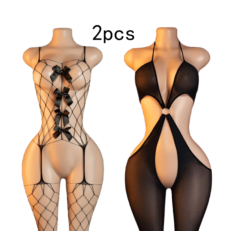 2点セット – セクシーなカットアウトデザインの魚網模様ボデ - Lingerie のレビューと価格