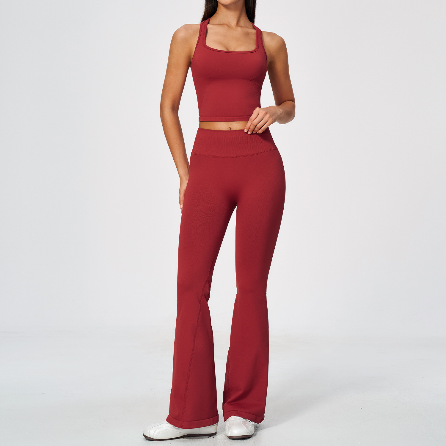 レディース 2点セット ヨガウェア レーサーバック タンクト - Seamless Ribbed Workout Tank Top のレビューと価格