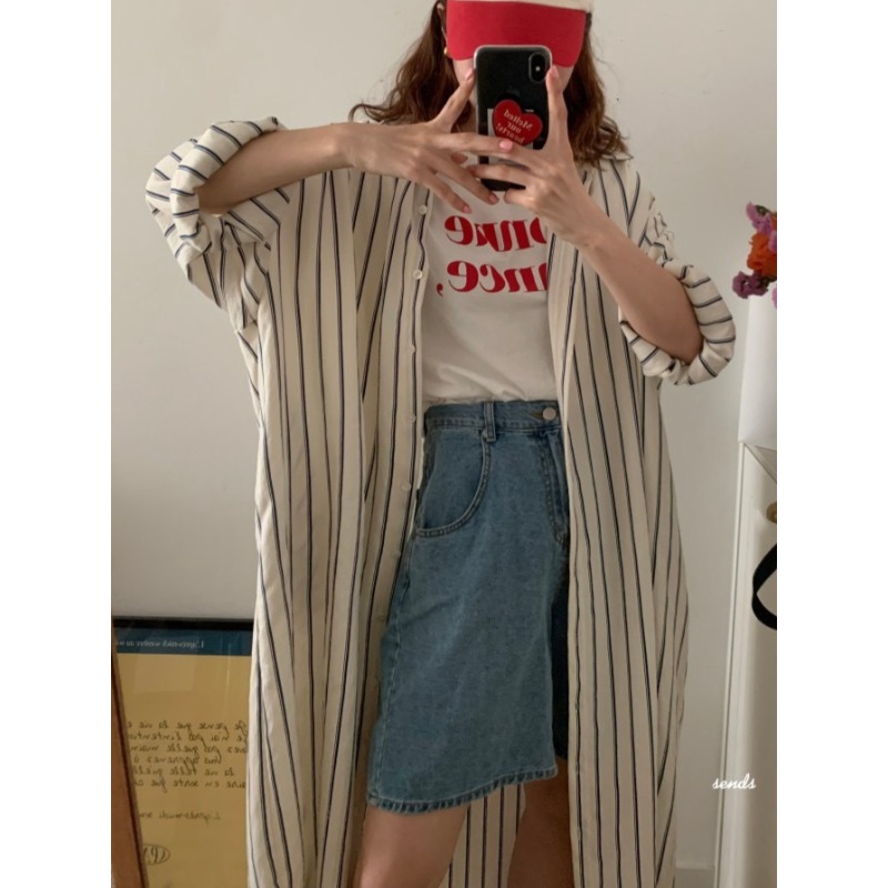 韓国ミニマリストルーズカラーストライプレイジースタイルドレス - Korean Style A Line Shirt Dress のレビューと価格