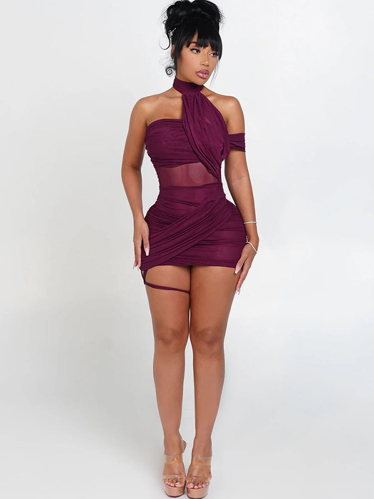 XTOCEAN シースルーセクシーなドレス女性 Y2K クロ - Y2K Backless Halter Mini Dress のレビューと価格