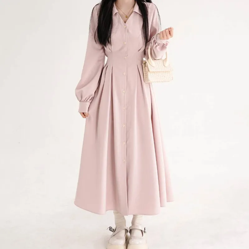 韓国風レディースVネックシャツワンピース ウエストタイ プリ - Korean Style A Line Shirt Dress のレビューと価格