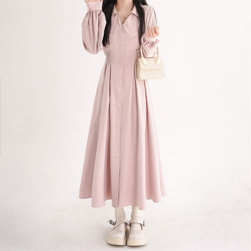 韓国風レディースVネックシャツワンピース ウエストタイ プリ - Korean Style A Line Shirt Dress のレビューと価格