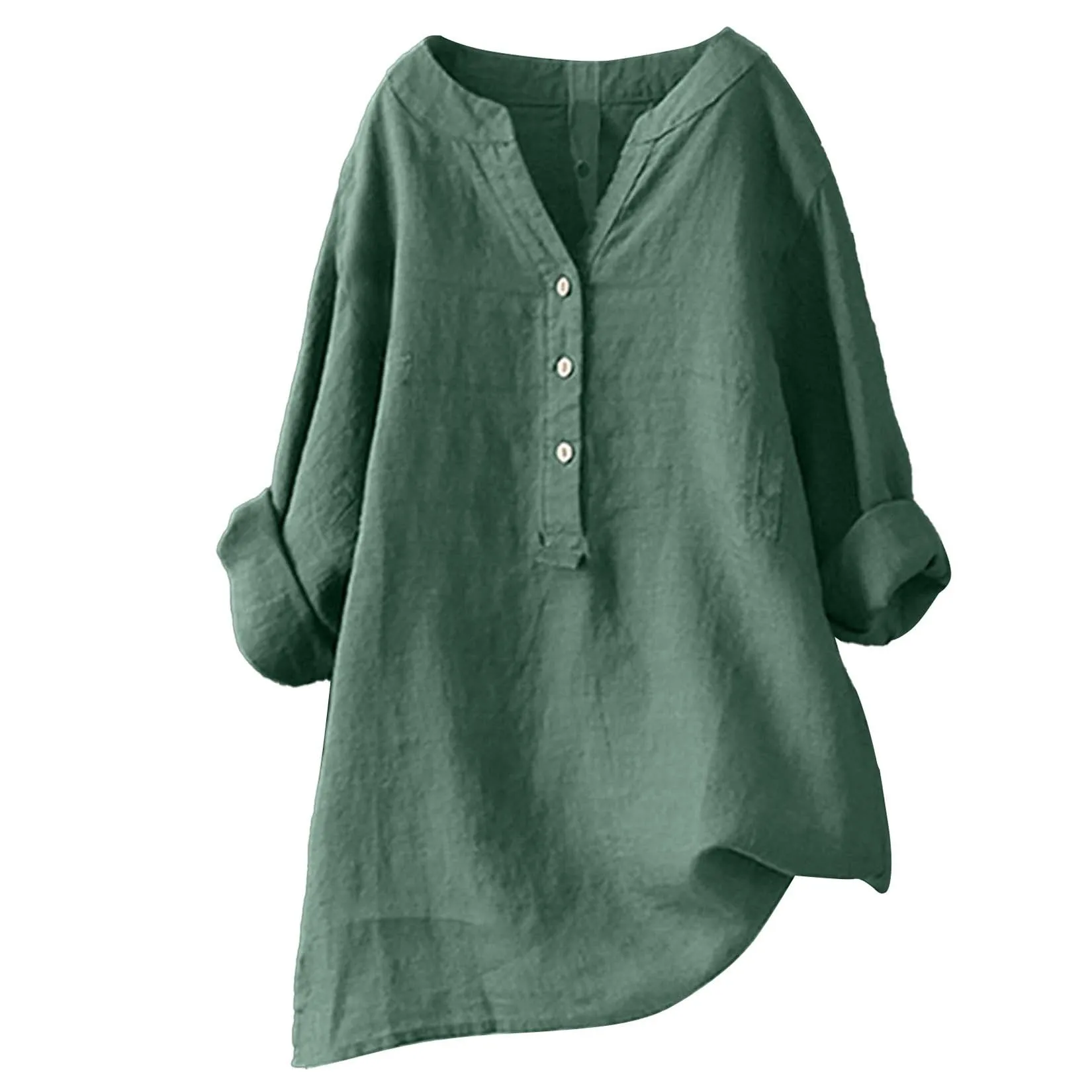 ユニセックス、レディース、メンズ、コットンリネン素材のブラウ - Casual Loose Linen Shirt Dress のレビューと価格