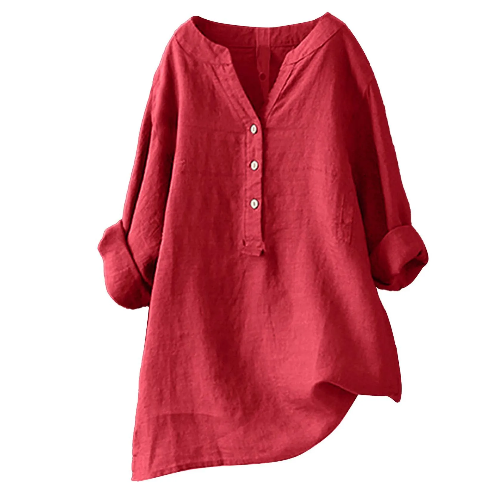 ユニセックス、レディース、メンズ、コットンリネン素材のブラウ - Casual Loose Linen Shirt Dress のレビューと価格