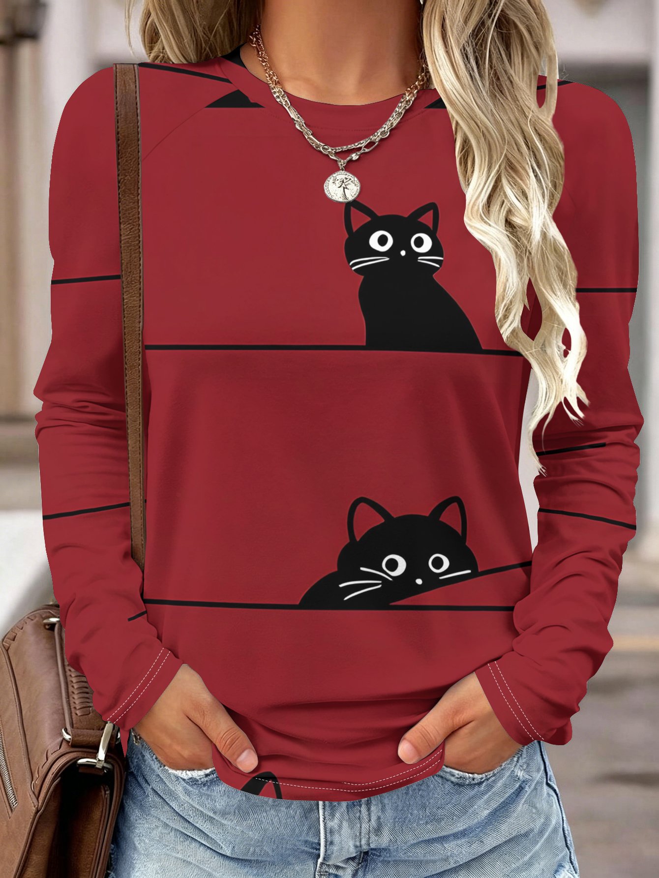 レディース 長袖シャツ ポケット付き 猫の3Dプリント ラウ - Blouses のレビューと価格