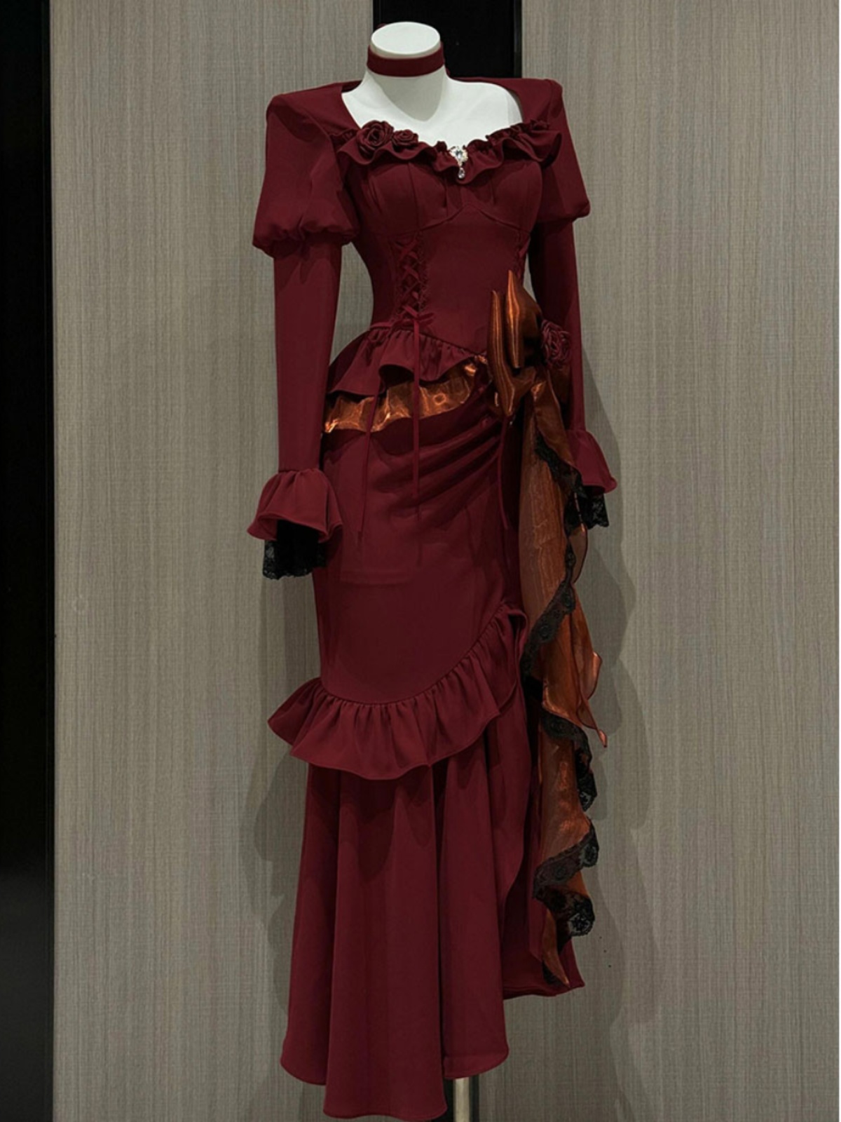 春赤ヴィンテージドレス女性レースフレンチレトロエレガントなイ - French Vintage Floral Midi Dress のレビューと価格