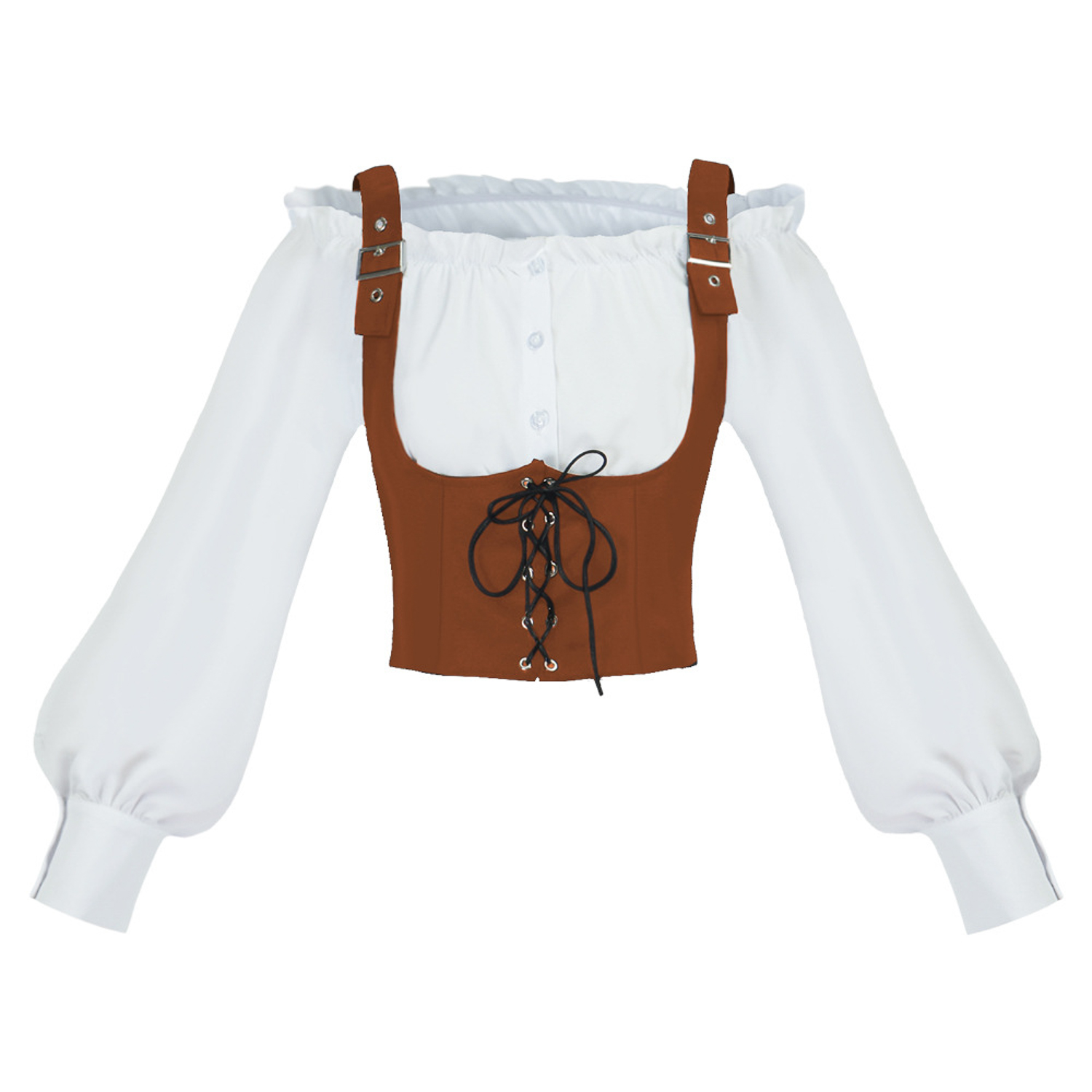ルネサンス風の2点セットコスチューム。オフショルダーのフリル - Blouses のレビューと価格