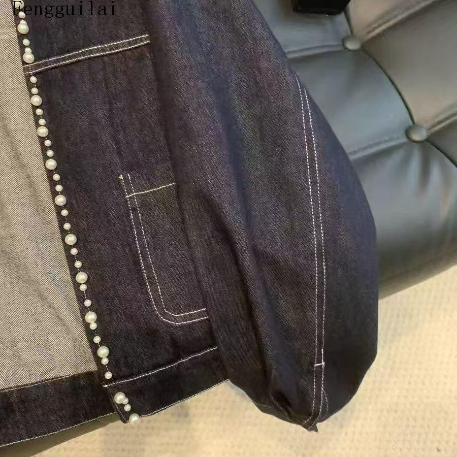 女性用、丸襟、デニムジャケット、フェイクパールトリム、長袖、 - Jeans のレビューと価格