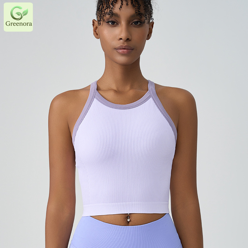 Greenora リブ編みヨガクロップトップ女性用コントラス - Seamless Ribbed Workout Tank Top のレビューと価格