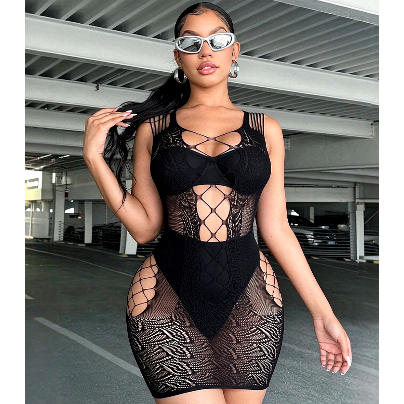 セクシーなランジェリー、女性用、透け感のあるボディコンシャス - Sexy Mesh Sheer Bodycon Dress のレビューと価格
