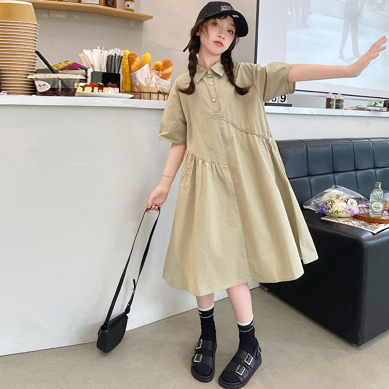 韓国子供服 女の子 ワンピース 2025 夏 子供 可愛い  - Korean Style A Line Shirt Dress のレビューと価格