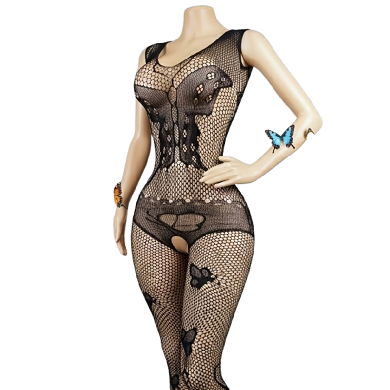 1点のみの、スタイリッシュでセクシーな黒のボディスーツ。蝶の - Lingerie のレビューと価格