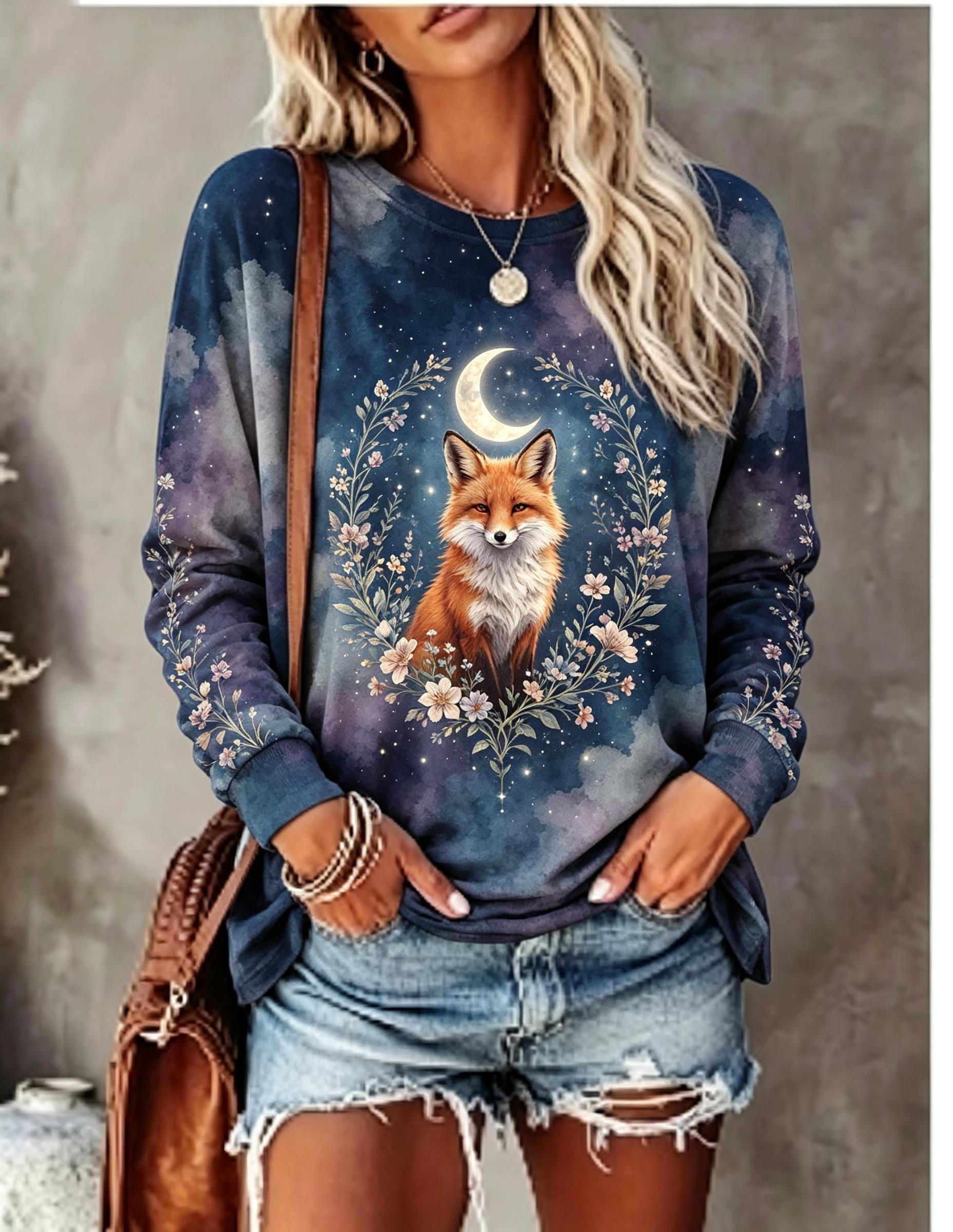 レディース 長袖Tシャツ、ウルフ（狼）の咆哮、満月、ワイルド - Blouses のレビューと価格