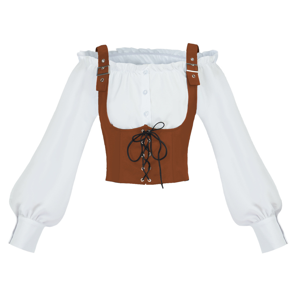 レトロな西部風の女性用ブラウス、スエード素材のベスト、異素材 - Blouses のレビューと価格