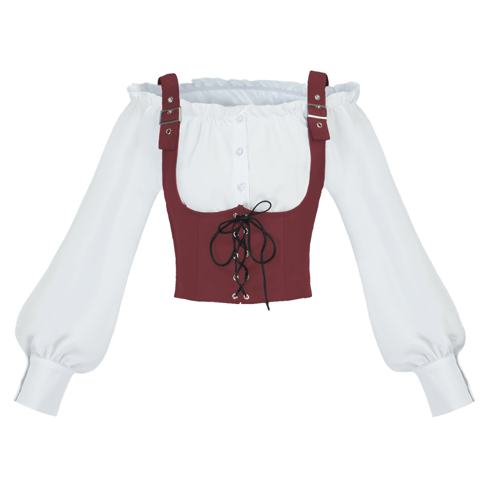 レトロな西部風の女性用ブラウス、スエード素材のベスト、異素材 - Blouses のレビューと価格