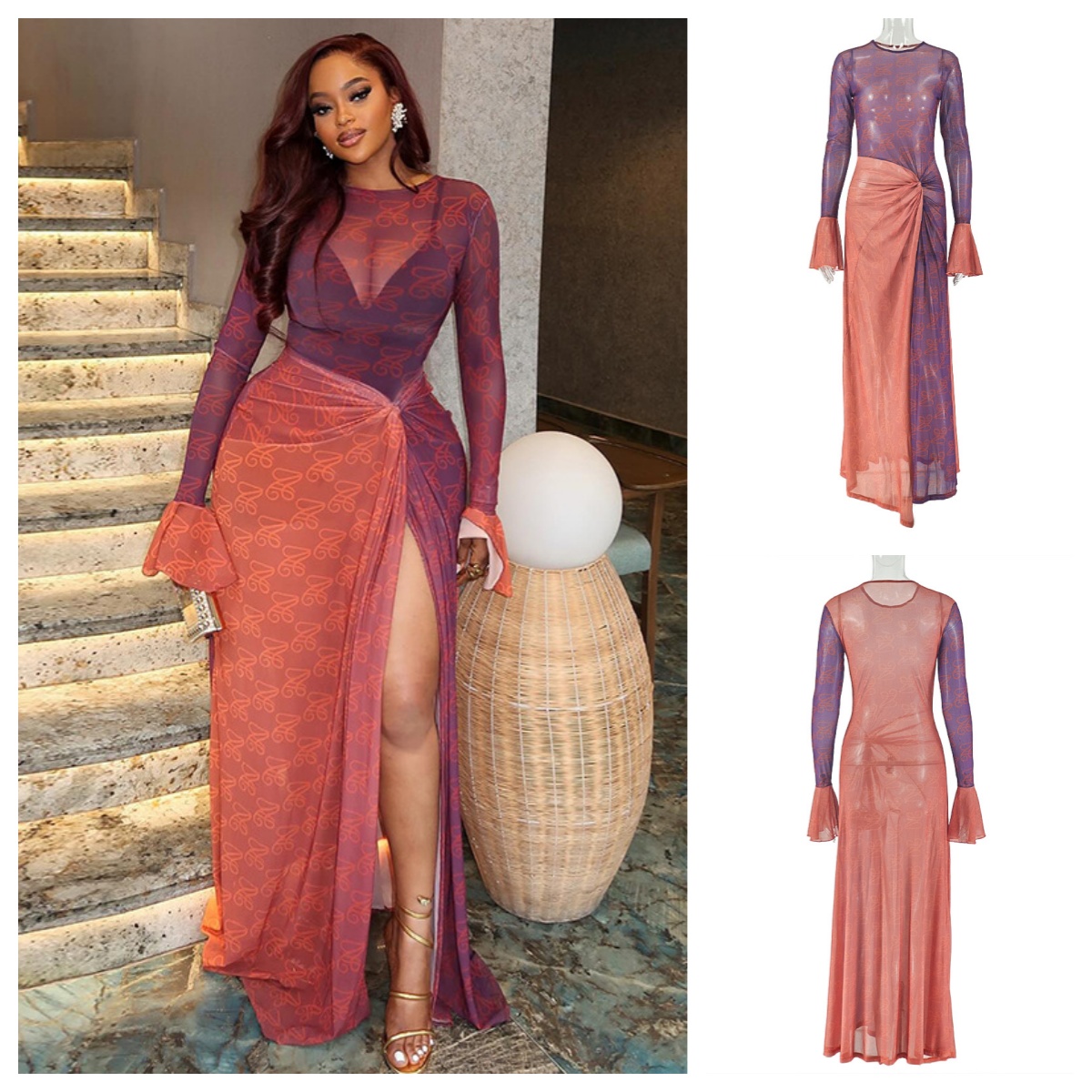 Y2k レトロセクシーな女性用シアーメッシュグラデーションプ - Sexy Mesh Sheer Bodycon Dress のレビューと価格