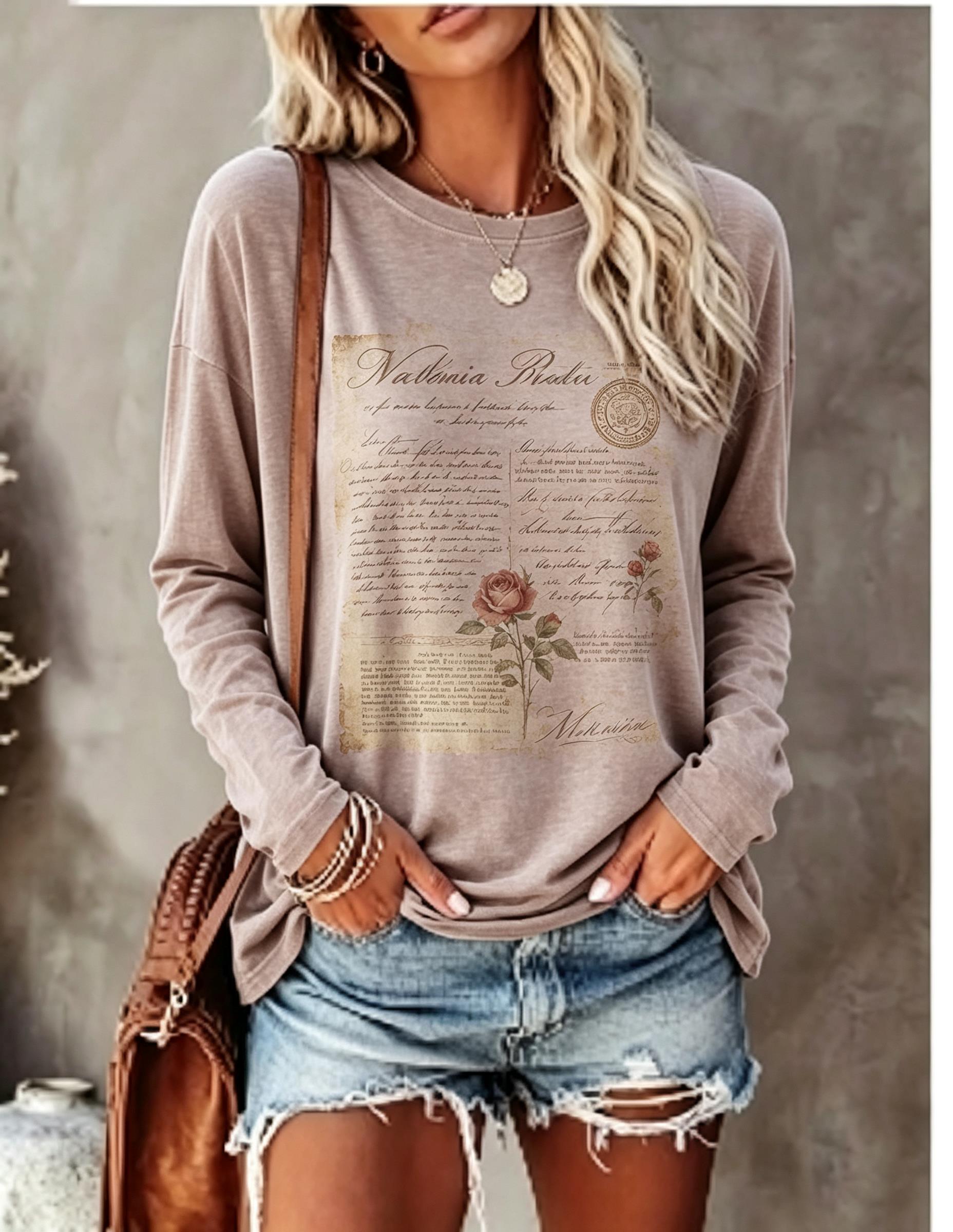 レディース 長袖Tシャツ ヴィンテージ風 西部風 馬とサボテ - Blouses のレビューと価格