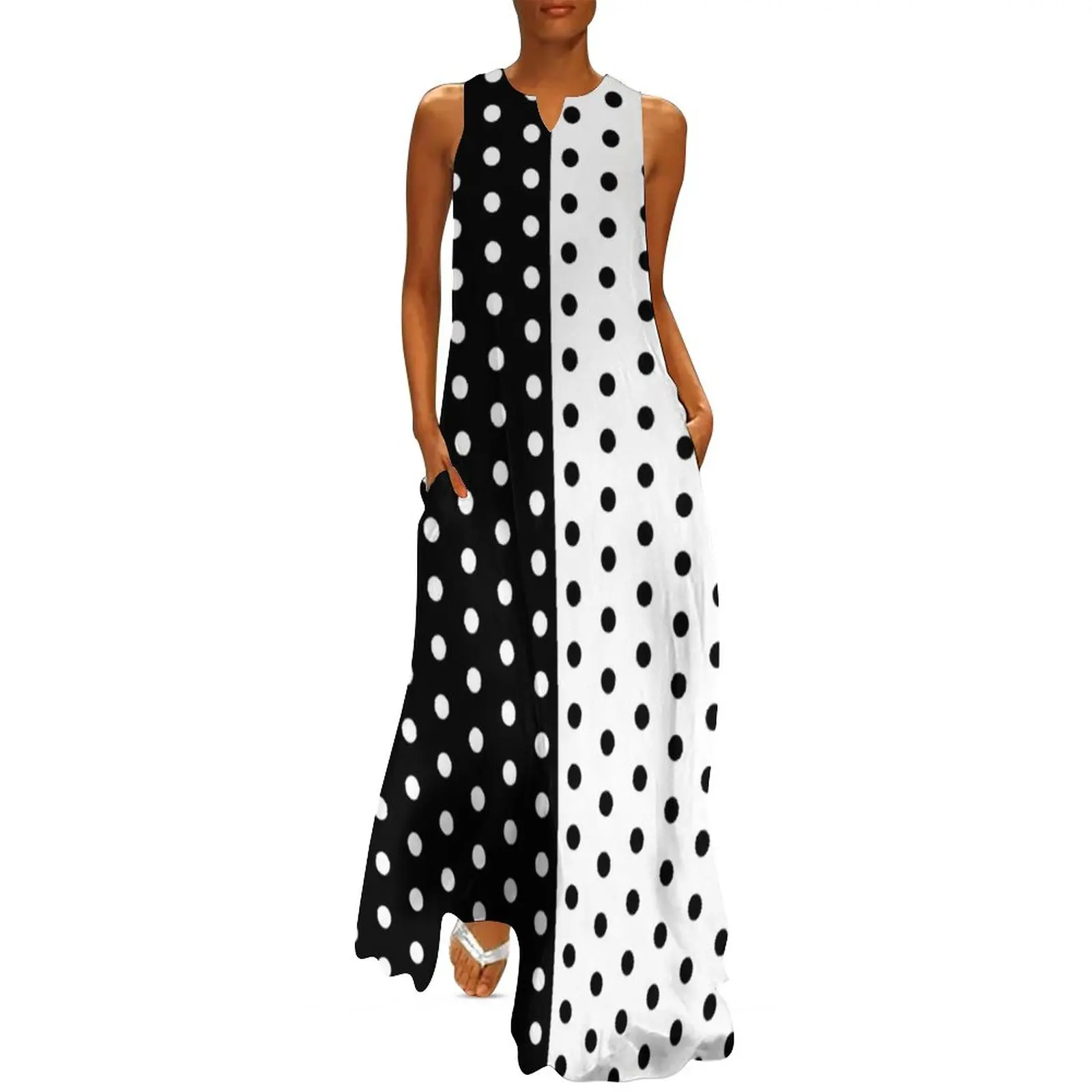 レトロなツートーンドレス,春,黒,白,水玉模様,自由奔放に生 - Boho Summer Beach Maxi Dress のレビューと価格